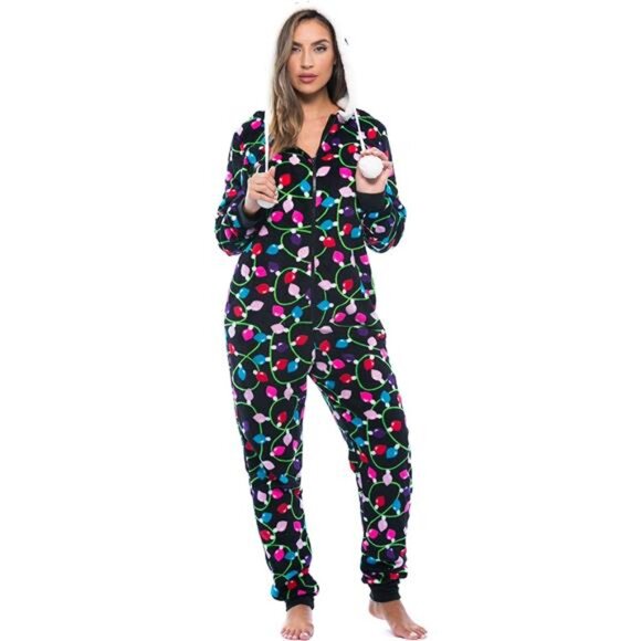 Hooded Adult Onesie Pajamas Ultra-Soft Cozy Fleece Fun Prints and Colors Warm - Picture 1 of 5